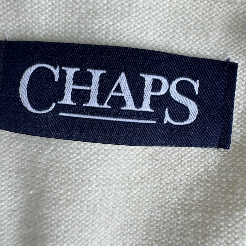 Chaps Men’s Medium Ivory Cream Sweater Vest 100% Cotton Navy Logo Preppy - Picture 6 of 7